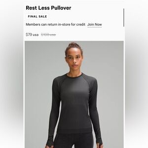 Lulu lemon long sleeve black work out top size 0